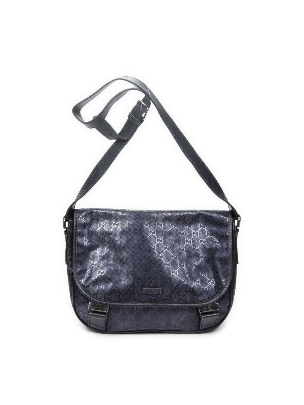 Gucci Medium Double Buckle Flap Messenger Bag Purple Guccissima Imprint Canvas